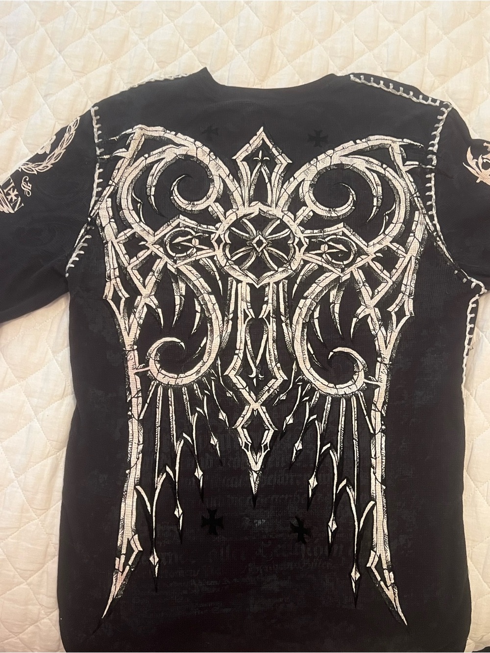 Affliction Black Long Sleeve Shirt with White Graphic Back
